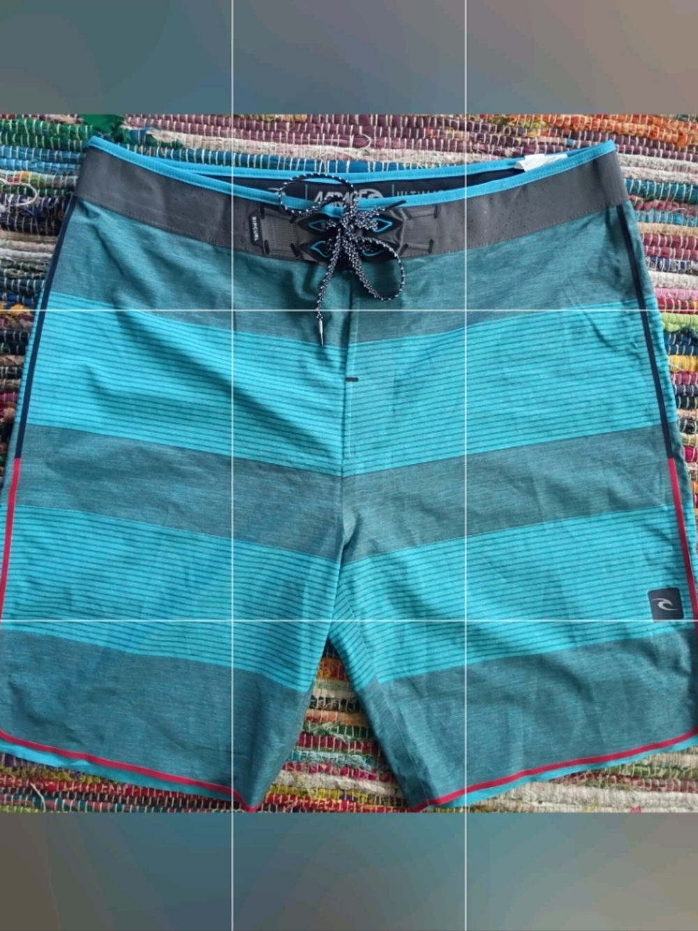 Rip Curl Teal and Gray Stripe Boardshorts